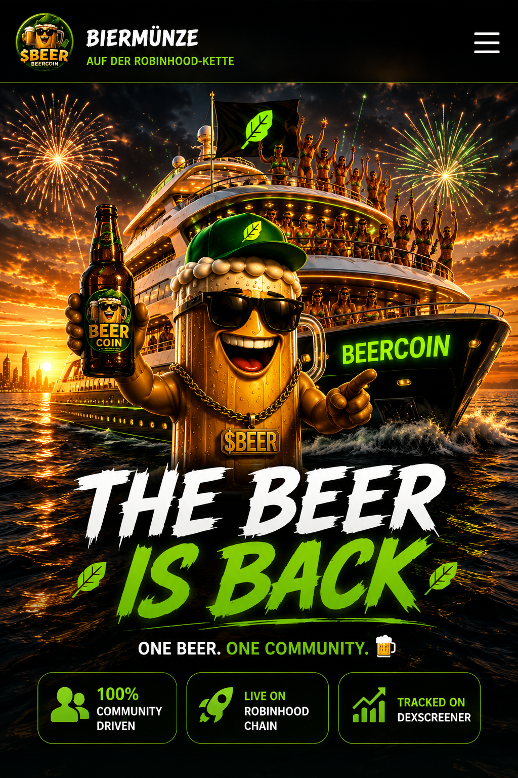 BeerCoin lifestyle artwork with yacht, sports car and community vibe